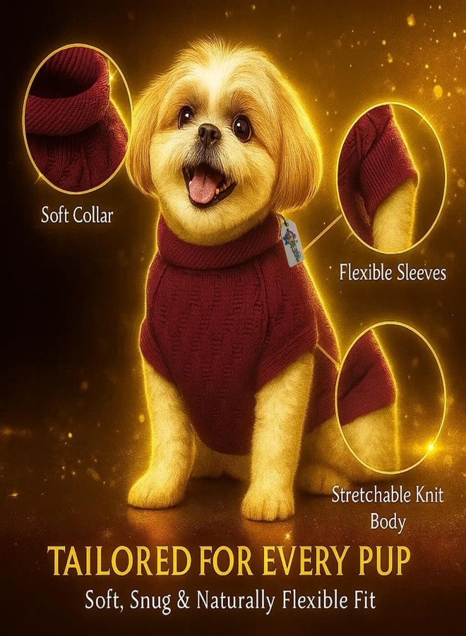 ويستيرن إرا كنزة صوفية محبوكة يدويًا للكلاب من سلالة شيه تزو، مستوحاة من العصر الغربي | طقم ملابس دافئ وناعم للكلاب في الطقس البارد | كنزة مريحة برقبة عالية قابلة للتمدد | ملابس مريحة للحيوانات الأليفة في الشتاء | ملابس أنيقة | لون عنابي - Image 4